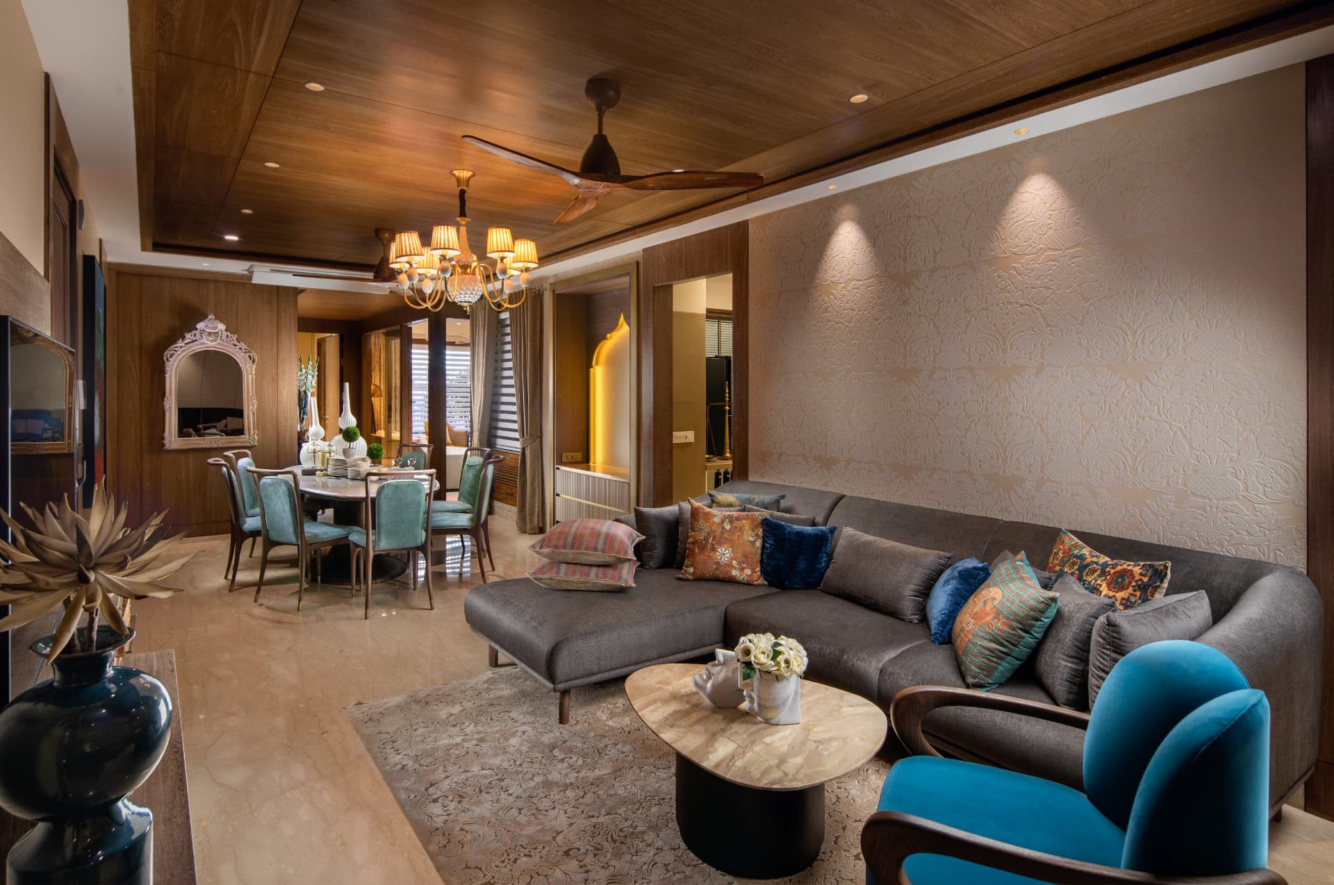 Luxury living and dining interior photography